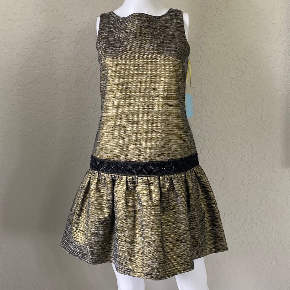 CeCe by Cynthia Steffe Open Back Metallic Gold Dress New